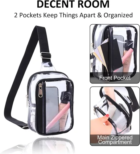 Vista 6 de Edraco Mini bolsa transparente tipo cangurera, resistente y transparente, bonito bolso cruzado para conciertos, estadio, viajes