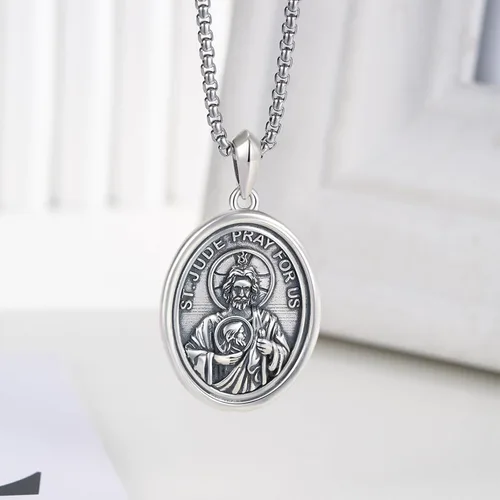 Vista 3 de DOTBJ Collar de plata de ley 925amuleto con medalla de San Valentín, regalos de Navidad para hombres y mujeres