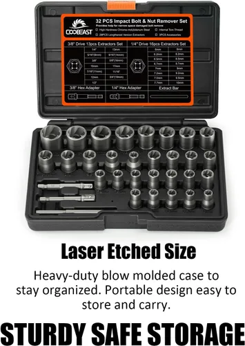 Vista 7 de Kit extractor de pernos, juego de 32 extractores de pernos pelados para pernos de impacto y tuerca Heavy Duty,Durable&Resistant Damage,Multiple