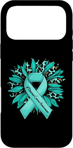 Vista 22 de Leopard Sunflower Teal Ribbon Ovarian Cancer Awareness Case for iPhone 16