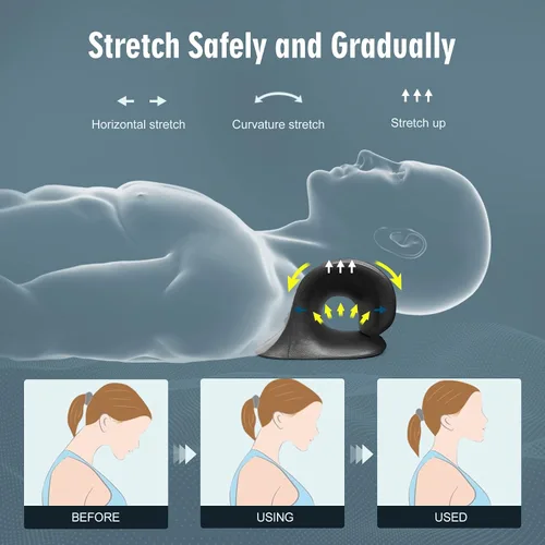 Vista 4 de ComfortLife Estirador de Cuello para Alivio del Dolor, Relajador de Cuello y Hombros, Dispositivo de Tracción Cervical Almohada para Relajación Negro