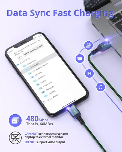 Vista 5 de JIUWFOX Paquete de 3 cables USB C a USB C de 10 pies de carga rápida de 60 W para iPad Pro/Air/mini, iPhone 17/17 Pro/17 Pro Max, Galaxy S25 S24 A56