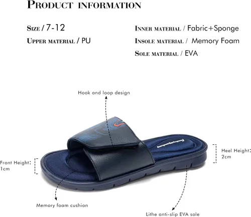 Vista 6 de FUNKYMONKEY Sandalias de espuma viscoelástica para hombres, sandalias de meter con correa gráfica y ajustables para exteriores