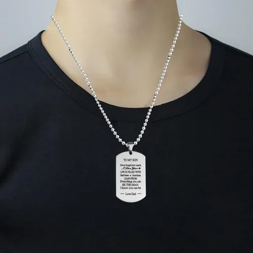 Vista 6 de To My Son Dog Tag Military Stainless Steel Pendant Necklace gifts for Men Teen boys,Birthday Graduation Christmas Gifts to Son from Dad Mom