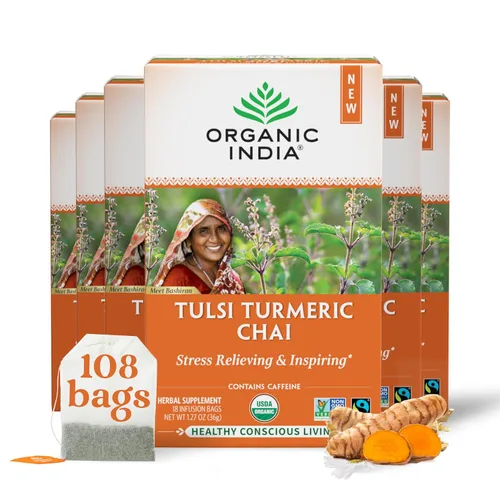 Vista 10 de Organic India - Té orgánico de Tulsi, té de hierbas, 18 bolsas de infusión. paquete de 6