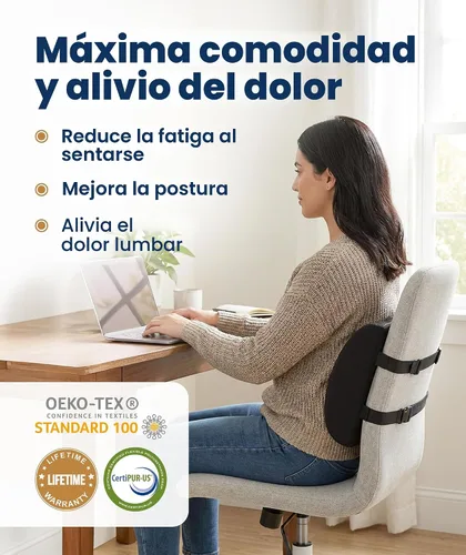 Vista 2 de Almohada para espalda de espuma viscoelástica de Everlasting Confort, Memory Foam, Negro, talla única