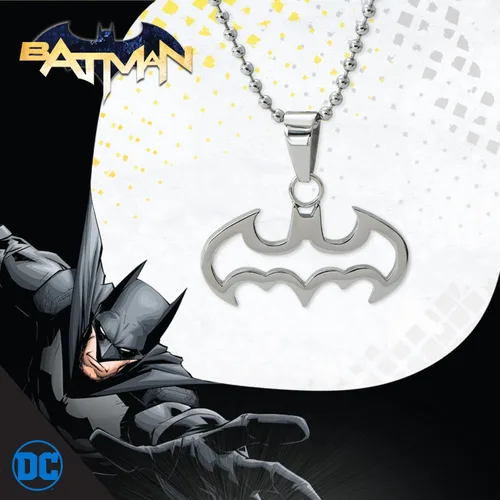Vista 3 de DC Comics Batman Jewelry, collar con colgante de acero inoxidable, cadena de bola de 16.0in