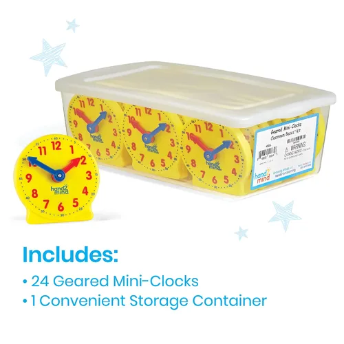 Vista 2 de hand2mind Juego de mini reloj con engranaje para el aula, decir la hora, relojes de enseñanza, aprender a decir la hora para niños, reloj analógico