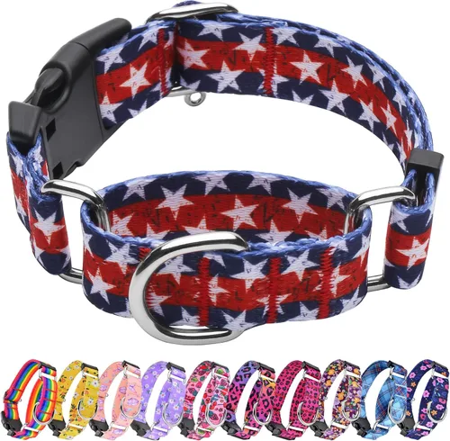Vista 21 de Hikiko - Collar de cuadros para perros con collar ajustable de nylon Martingale con hebilla de liberación rápida (Pluma de beige, X-Pequeño)