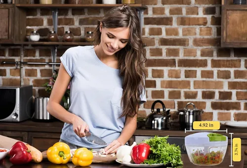 Vista 10 de Picador Brieftons Quickpull. Picador de alimentos: poderoso cortavegetales/picadora/licuadora manual para trocear frutas, verduras, frutos secos
