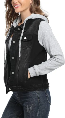 Vista 3 de MISS MOLY Chaqueta de mezclilla con capucha y cordón en capas para mujer