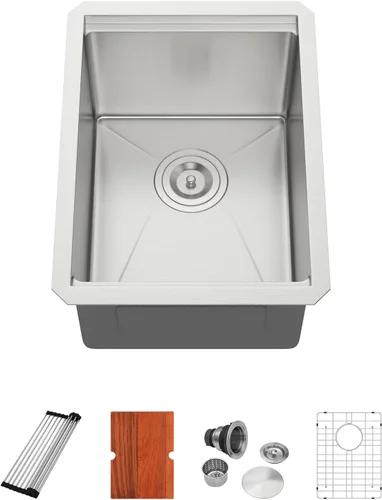 Vista 9 de Dcolora Fregadero de barra pequeño dorado de 13 x 15 pulgadas, acero inoxidable 304 de calibre 16, tablero de cubierta para ahorrar espacio