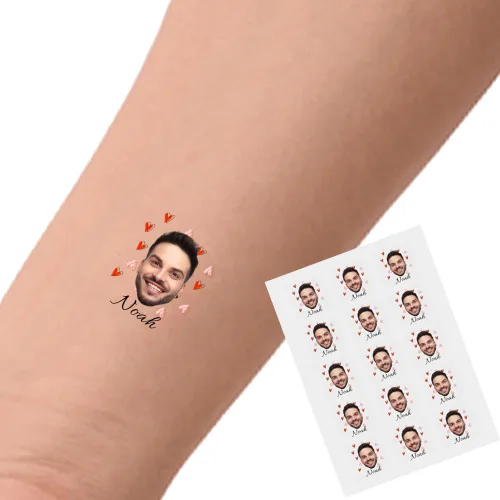 Vista 15 de YESCUSTOM Tatuajes temporales personalizados con foto, tatuaje facial personalizado con logotipo para adultos, parejas, mujeres, hombres, tatuajes