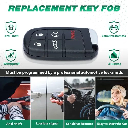 Vista 5 de Beefunny 433MHz ID46 Chip M3N-40821302 Reemplazo 4+1 5 Botón Smart Remote Key Fob para Chrysler 300 2011-2018 (2)