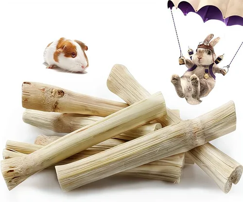 Vista 3 de Palitos de bambú de 10.5 oz para conejos - Juguetes masticables de conejo para dientes con golosinas de conejo incluidas, palitos masticables