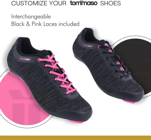 Vista 5 de Tommaso Pista Knit - Paquete de zapatos de ciclismo y tacos para mujer, zapatos de ciclismo de interior listos para clase con tacos compatibles