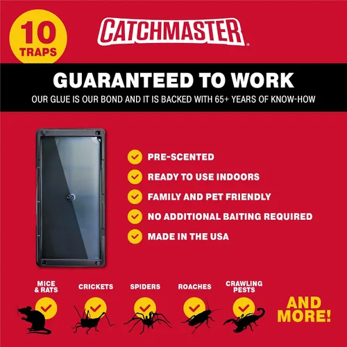 Vista 2 de Catchmaster Paquete de 10 trampas de pegamento para ratones e insectos, 10 unidades de trampas de pegamento para ratones y 12 tablas de pegamento