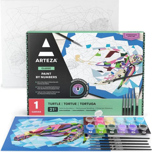 Vista 7 de Arteza Pintura por números para adultos, 12 x 16 pulgadas, 21 piezas, kit de pintura de barco por números, viene con 1 panel de lienzo, 12 macetas
