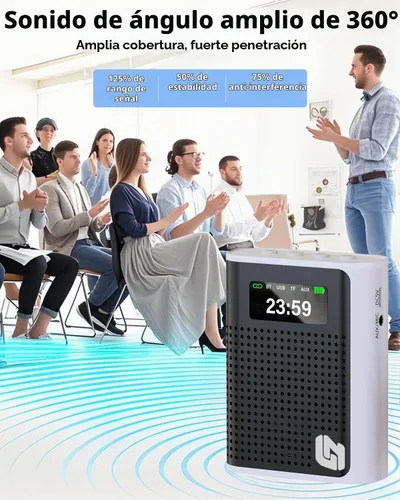 Vista 3 de 2025 Nuevo Amplificador de Voz Mejorado Inalámbrico con Micrófono Lavalier Magnético, Pantalla LED, Micrófono Portátil Recargable para Profesores