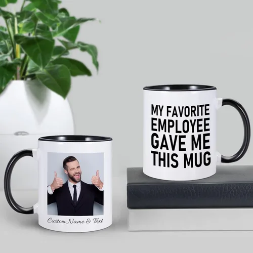 Vista 2 de Employee Gave Me This - Taza de café personalizada con texto fotográfico, divertida taza de café de jefe para mujeres y hombres, regalos