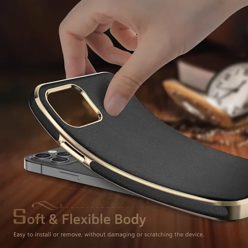 Vista 5 de LOHASIC Funda para iPhone 12/12 Pro para hombre, cuero de lujo, delgada, clásica, agarre suave, a prueba de golpes, protección de cuerpo completo