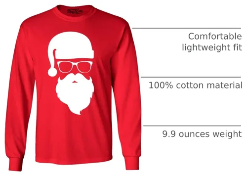 Vista 4 de shop4ever Camiseta de Manga Larga de Navidad de Papá Noel Hipster con Gafas de Sol Rojo