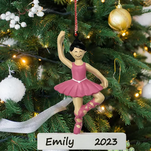 Vista 5 de Adorno de Navidad personalizado bailarina bailarina, bailarina de ballet, morena