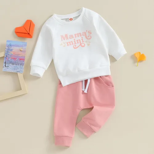 Vista 2 de Conjunto de sudadera de manga larga para bebé y niña, para otoño, invierno, sudadera a cuadros y pantalones elásticos
