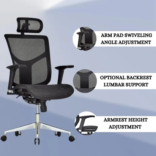 Vista 6 de Silla de oficina ergonómica de malla GM Seating Dreem II Serie Mesh, malla color negra, base de cromo
