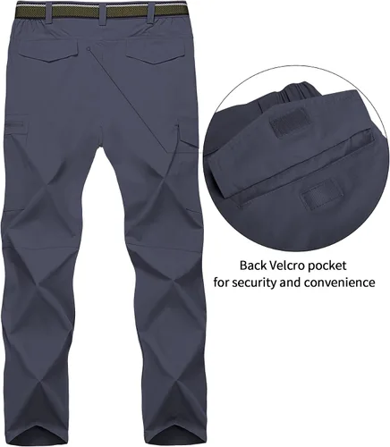 Vista 9 de Pantalones de senderismo para hombre, ligeros, transpirables, con 6 bolsillos, para verano, casual, de secado rápido, impermeables, pantalones