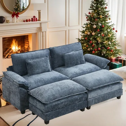 Vista 37 de Sofá Seccional, Sofá Modular Cloud con Otomana, Sofás Cama de Asiento Profundo con Almohadas Decorativas, Cómodo Sofá de Dos Plazas de Chenilla