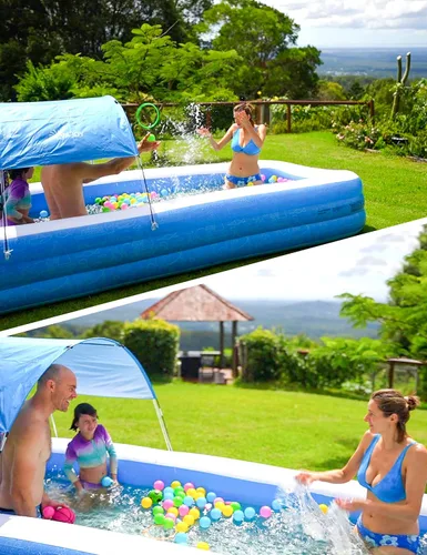 Vista 2 de Piscina inflable grande con toldo, 150 x 70 x 20 pulgadas, piscina inflable de tamaño completo para niños y adultos, piscina infantil con sombrilla