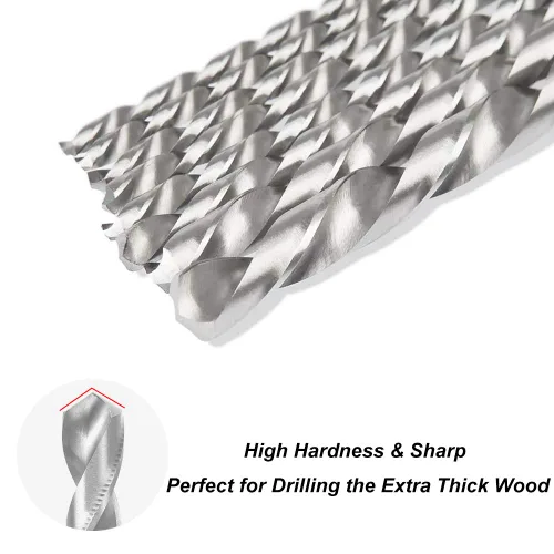 Vista 3 de Juego de 8 brocas helicoidales de 7.874 in extra largas HSS Twist Bits redondos rectos, herramientas de trabajo de madera para madera, plástico
