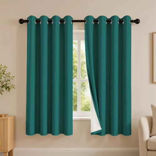 Vista 61 de 2 paneles de cortinas 100% opacas, de peso medio, con aislamiento térmico y ojales para dormitorio, sala de estar, tratamiento de ventana