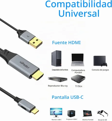 Vista 5 de Cable HDMI a USB C 4K60Hz, HDMI 2.0 a UsbC Adaptador de cable de grafeno suave de 6.6 pies, conecta HDMI portátil, PC, Xbox, Dock de cubierta