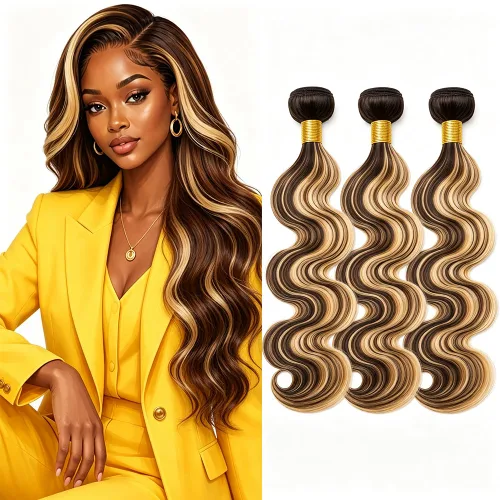 Vista 312 de P4613 Cabello humano rizado onda profunda marrón y paquetes mixtos 8 10 12 P4613 Ombre Marrón-Rubio-DP