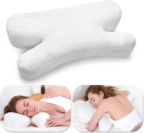 Vista 4 de Clieey Almohada para dormir de lado, antiarrugas, almohada de gel de espuma viscoelástica triturada para aliviar el dolor de cuello, almohada
