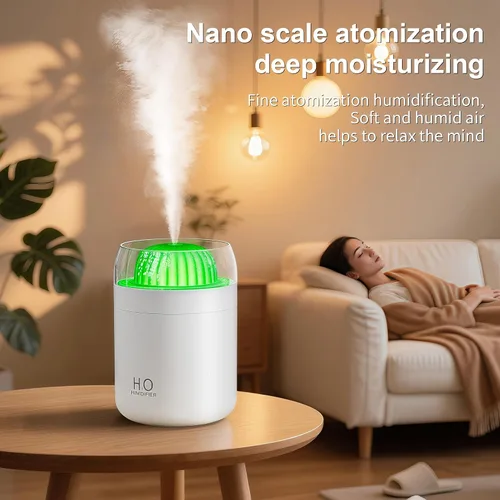 Vista 2 de Humidificador pequeño para plantas, humidificador de escritorio de niebla fría de 16.9 fl oz con luz nocturna, mini humidificadores de cactus