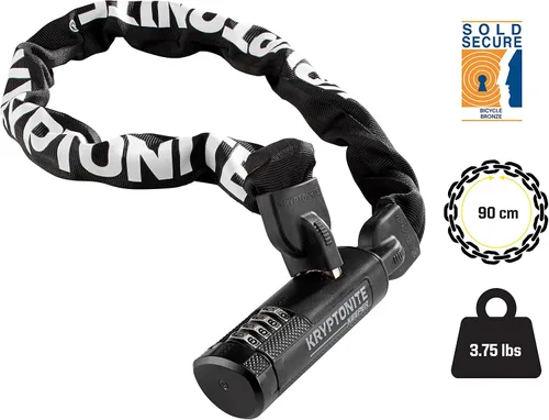 Vista 4 de Kryptonite Keeper 790 - Candado combinado de cadena para bicicleta, 3 pies de largo, resistente, antirrobo, vendido, seguro, dorado, cerradura