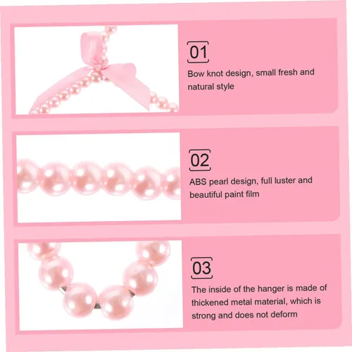 Vista 7 de 5 piezas de perlas rosadas pequeñas perchas de ropa con perlas de imitación con lazo de cinta para mascotas, perros, gatos, ropa de bebé