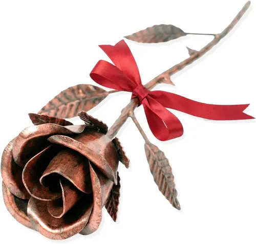 Vista 9 de Rosa de bronce hecha a mano, regalo de boda del 8 y 19 aniversario para esposa, recuerdo de flores de metal sólido, regalo de aniversario de boda