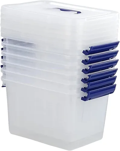 Vista 3 de Caja de almacenamiento transparente con tapa, cajas de plástico pequeñas de 6 litros, juego de 6