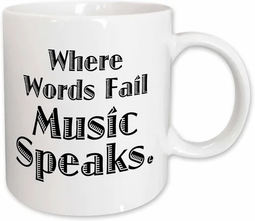 Vista 10 de 3D Rose Where Words Fail Music Speaks - Taza de cerámica de dos tonos, 11 onzas, color negro