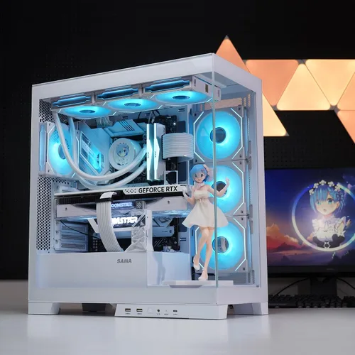 Vista 2 de SAMA NEVIEW 4503 Chasis Mid Tower para PC con paneles de vidrio templado dobles, ventiladores ARGB de 4×120mm preinstalados, chasis ATX de alto