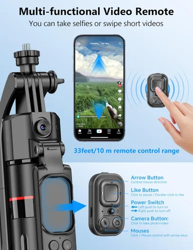 Vista 6 de Trípode para selfie stick de seguimiento facial automático de 69 pulgadas, trípode automático para teléfono, trípodes de viaje de apertura