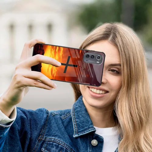 Vista 6 de Funda para Motorola Moto Edge 2022, cubierta trasera de vidrio templado con protector de pantalla, funda protectora a prueba de golpes para Motorola