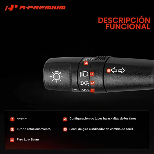 Vista 4 de Interruptor de Señal de Giro A-Premium, Atenuador de Faros, Palanca Multifunción para Luz de Estacionamiento Compatible con Hyundai Kia - 2011-2017