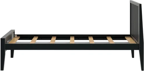 Vista 7 de Plank+Beam Base de cama individual moderna de madera maciza con cabecera de listones, plataforma escandinava con soporte de listones de madera, Negro