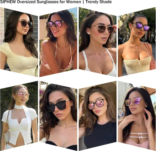 Vista 7 de SIPHEW Gafas de sol cuadradas de gran tamaño para mujer, gafas de sol ligeras de moda, 100% protección UV400, sombra de espejo de moda