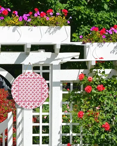 Vista 2 de Letrero de bienvenida de temporada para puerta delantera, día de San Valentín, corazón de amor rosa y rojo, coronas redondas de madera, letrero